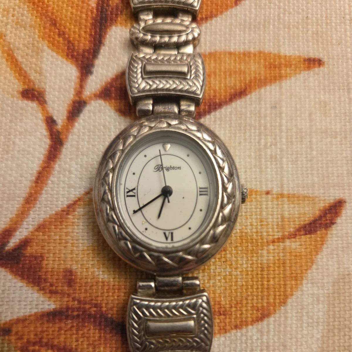 Brighton Miramar Watch Silver Plated Textured Oval Links Abalone Shell Dial 7-8 Brighton W41162 Newark Watch - The Mercantile at Springdale main image 3