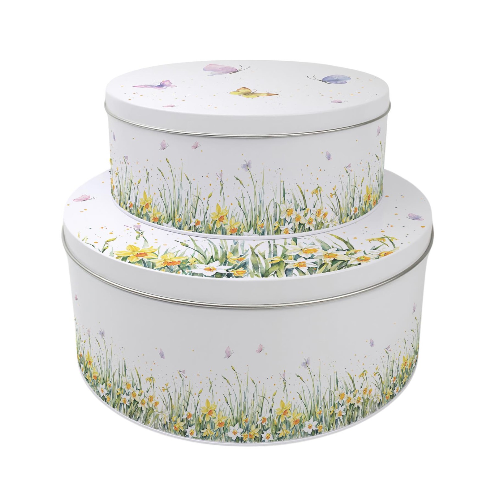 Springtime Daffodils Round Cake Tin Set - Metal Storage Baking Gifts Set of 2