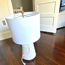 White Table Lamp for Adults, Corded Switch, Fabric Drum Shade Included