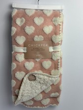 NWT CHICKPEA Rose Pink White Textured Heart Sherpa Plush Reversible Baby Blanket