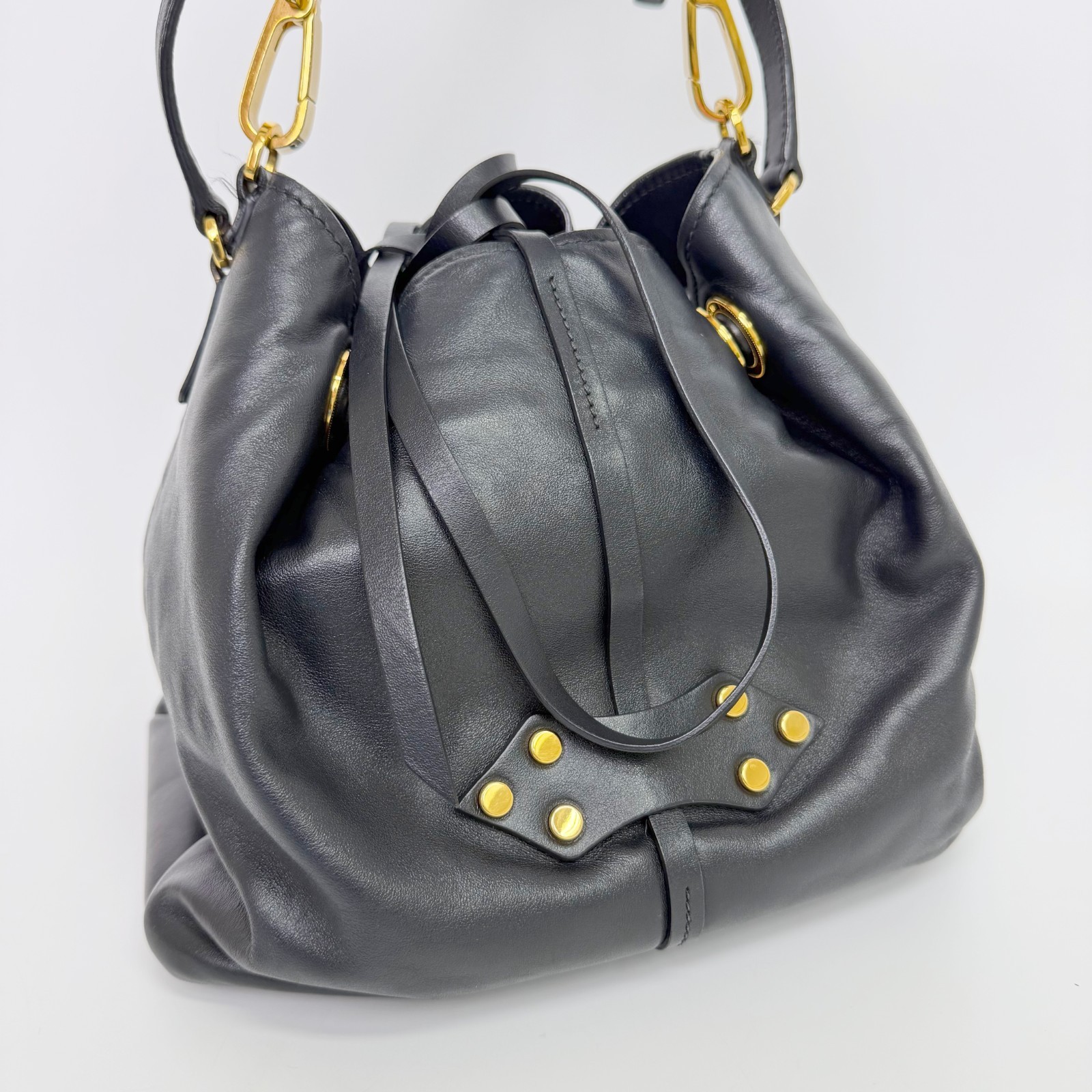 MIU MIU Vitello Studded Black Leather Drawstring 2-Way Bag Red Lining — image 5