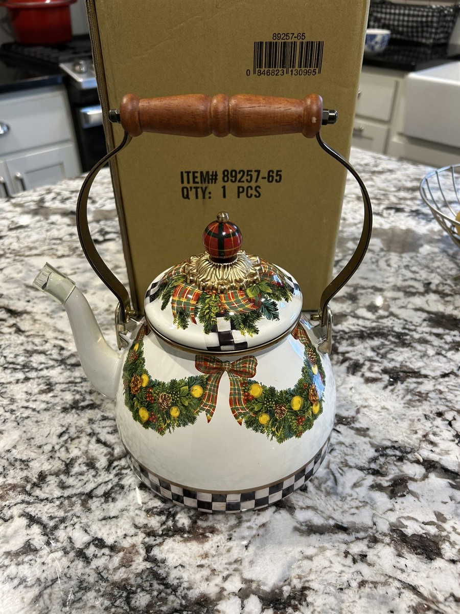 MACKENZIE CHILDS Teapot Evergreen Tartan Courtly Check Christmas