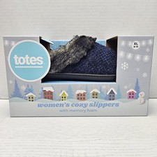 Totes Women's Toasties Navy Sparkle Memory Foam Slippers Slide-On XL 9-10 New