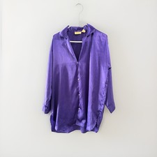 Vintage Victoria Secret Gold Label Purple Satin Sleep Shirt Small