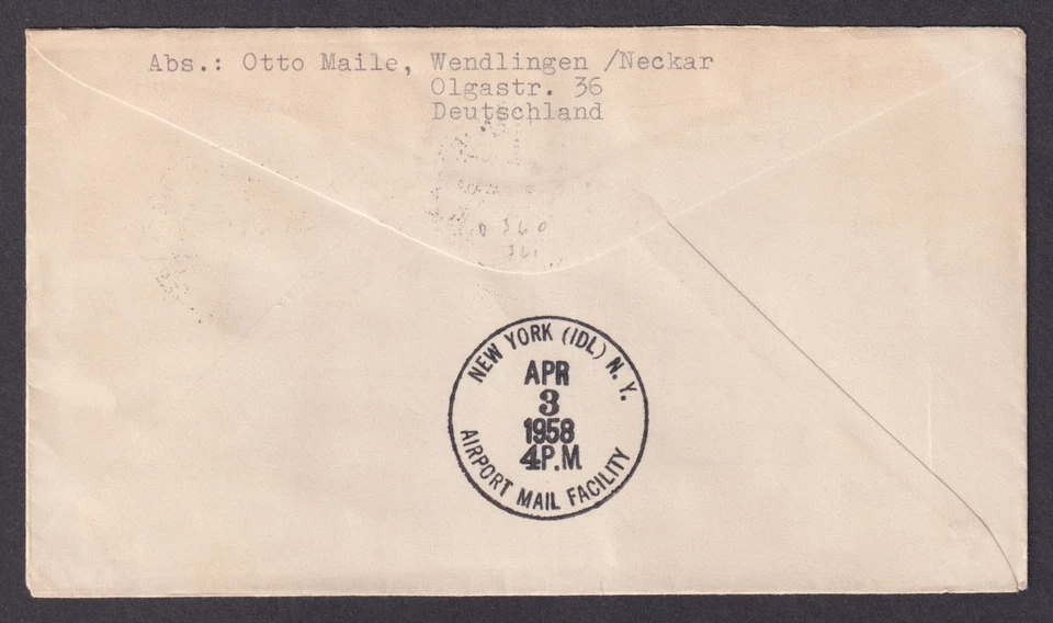 Germany 1958 Air Mail Cover LH414 to New York USA Fairy Tales FDC - Image 2 of 3