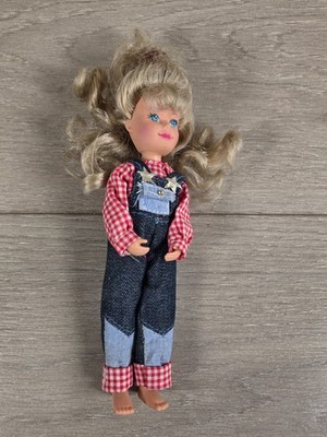 KID KORE DOLL 1990 7.5'' BLONDE HAIR W/ CLOTHES FARMGIRL BLUEJEAN COVERALLS