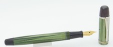 Wearever Green Striated & Gold Button-Filler Fountain Pen - Fine Nib - 1930's