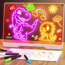 16-Inch Rechargeable Doodle Glow LED Note Board, 7-Color Light Modes, Neon Ar...
