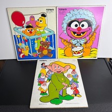 3 Playskool Wooden Frame Puzzles: Muppets, Sesame Street, Disney Vintage