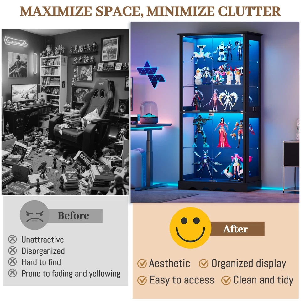 71" Display Cabinet with Glass Doors, Curio Cabinet with Lockable and LED Lights - Image 3 of 4