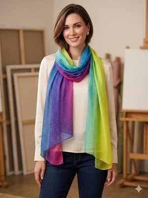 NWT Echo New York Rainbow Halftone Dot Silk Scarf Polyester 901