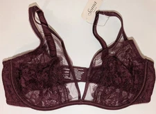 NWT SOMA 34DD Breathtaking Unlined Plunge Back Closure Merlot Maroon Lace