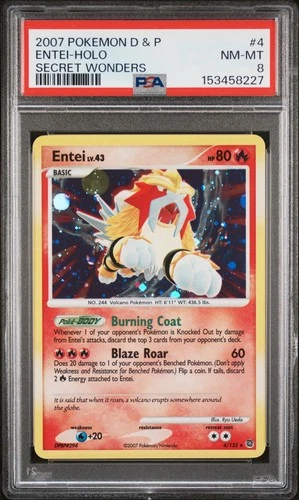 2007 POKEMON DIAMOND & PEARL SECRET WONDERS #4 ENTEI-HOLO PSA 8