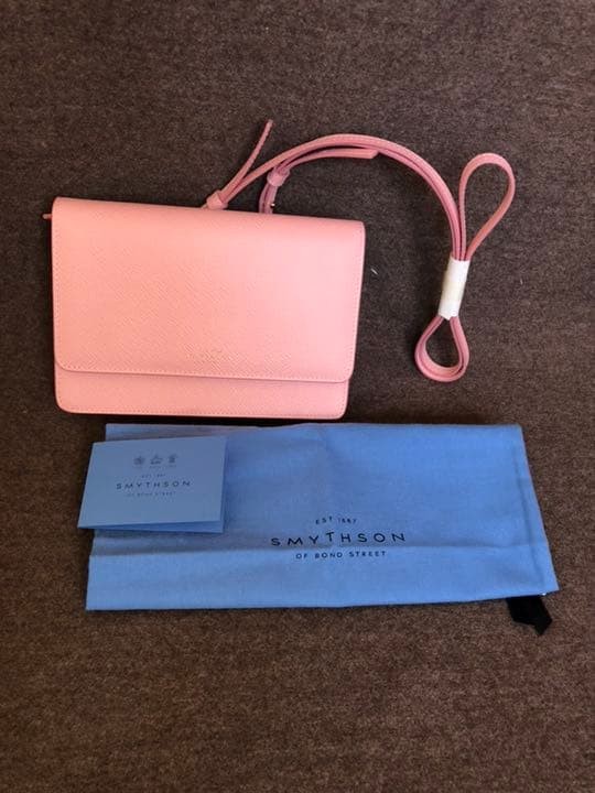 Smythson Panama Wallet Bag Pink Calf Leather with Protective bag ship From JAPAN