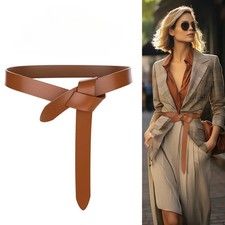 Leather Waist Belt Genuine Cowhide Knot Style Adjustable Stretch Women's Belts
