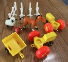 1968 Fisher Price Play Lot Vintage Fence, Tractors, Wagon, Chicken, Horse, Sheep