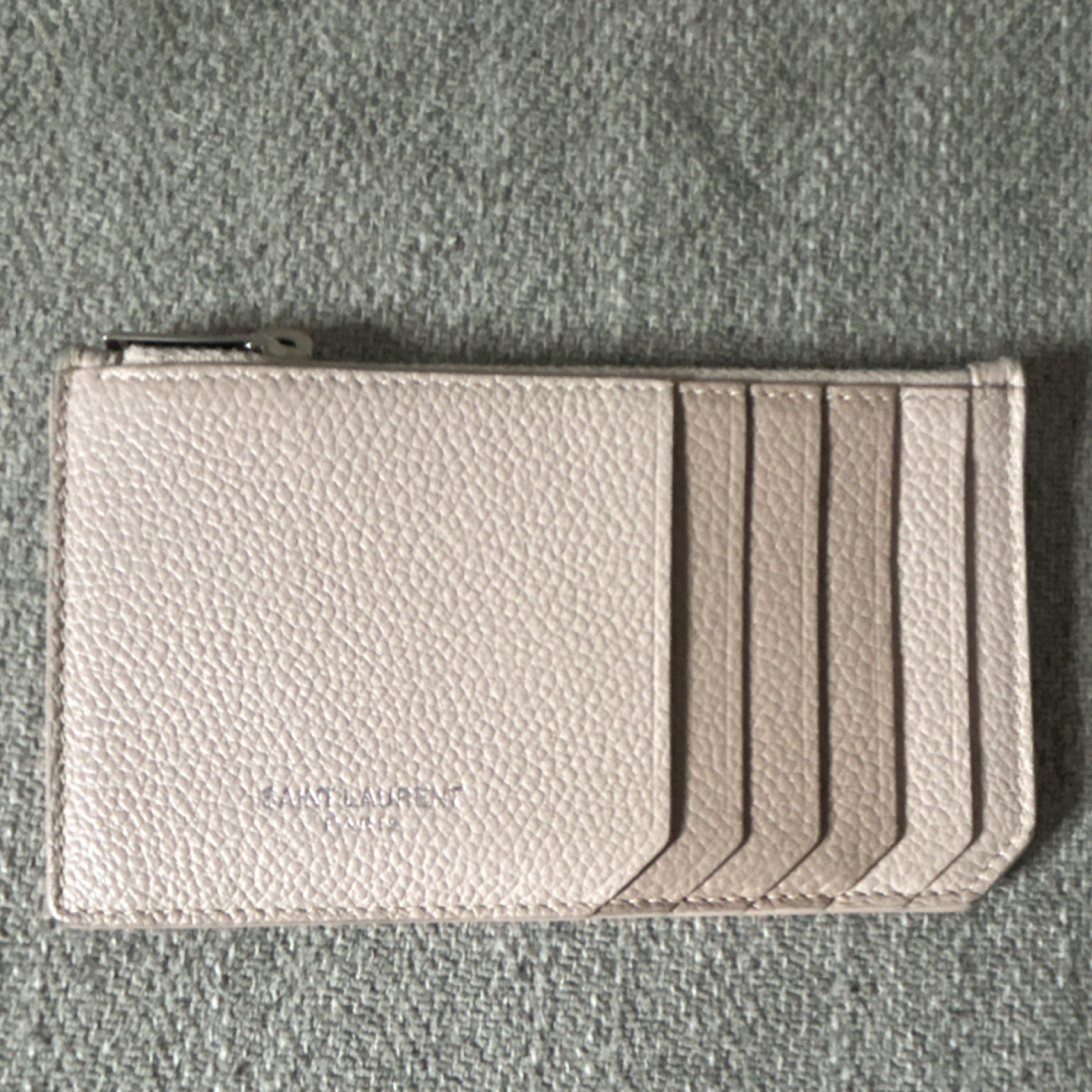 Saint Laurent Beige Card Wallet Logo Accent Zipper Credit Card Women