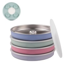 Elk and Friends Stainless Steel Divided Plates with Silicone Sleeve for Babies 