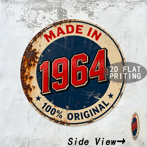 2D Flat, 1pc Vintage 1964 Aluminum Wall Art Tin Metal Signs Home Décor 8x8 Retro