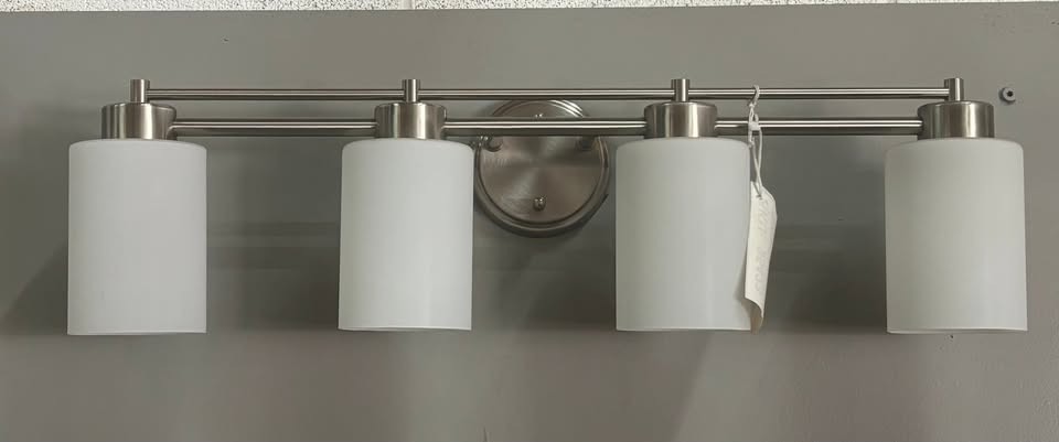 Modern 4-Light Vanity Light &ndash; Etched White Glass &ndash; Brushed Nickel