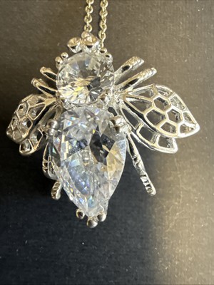 JOAN RIVERS TEARDROP CLEAR CRYSTAL HOPE BEE PIN FILIGREE PENDANT/NECKLACE 