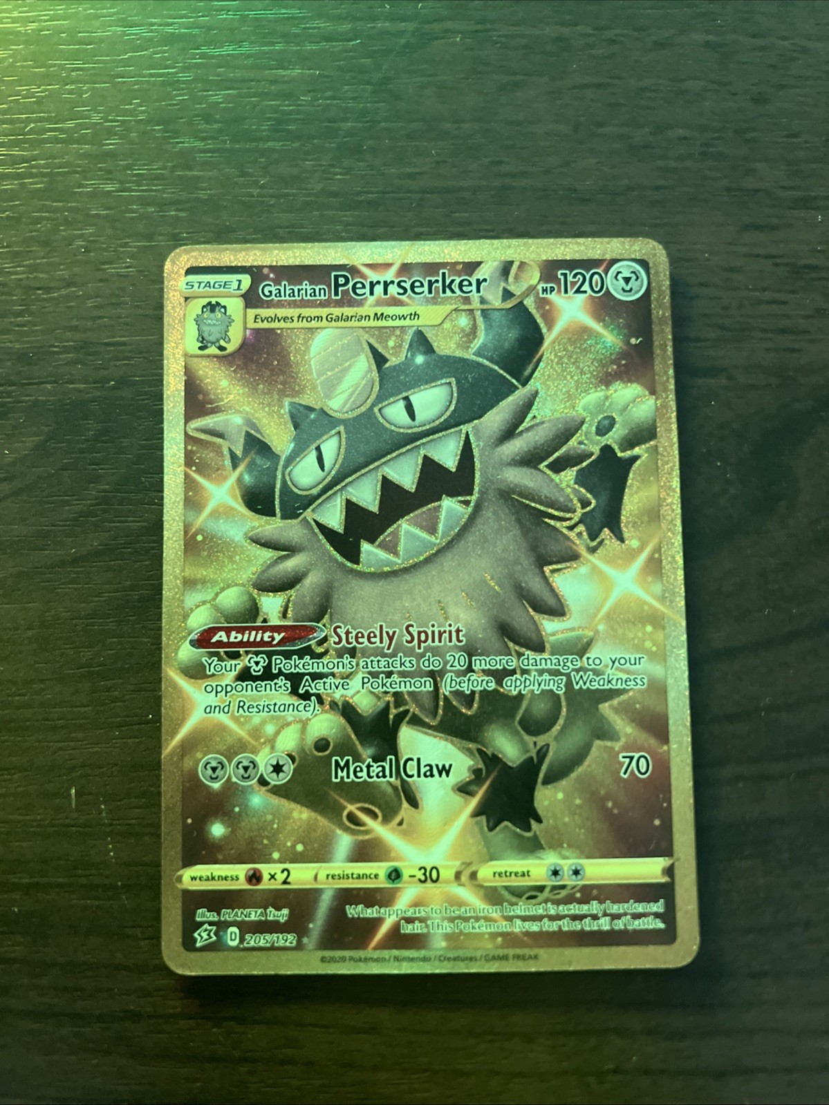 Galarian Perrserker 205/192 Pokemon TCG SWSH Rebel Clash Gold Secret Rare NM