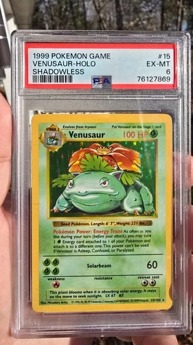 1999 POKEMON BASE SET SHADOWLESS #15 VENUSAUR-HOLO PSA 6