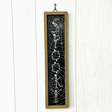 NWOT Spooky Hanging Halloween Skeleton Wood Wall Plaque Sign Vertical 17 x 4 in