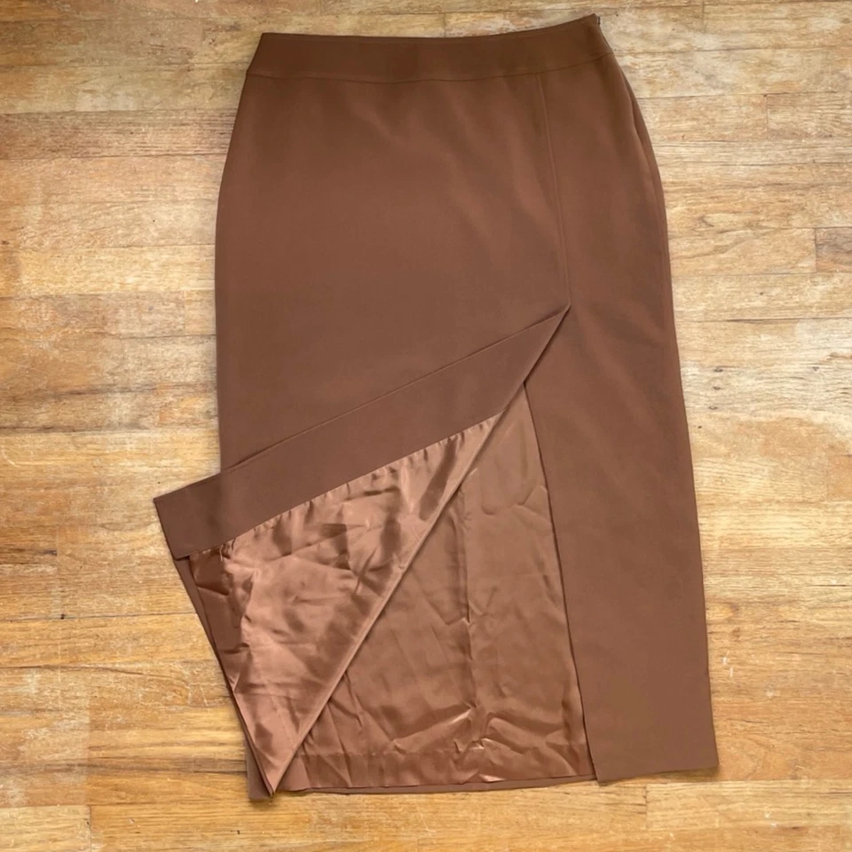 Maxi Falda Vintage Crepé Talla Grande/XL 32" Cintura Años 90 Marrón Dorado Corte Recto Foto 4 de 4