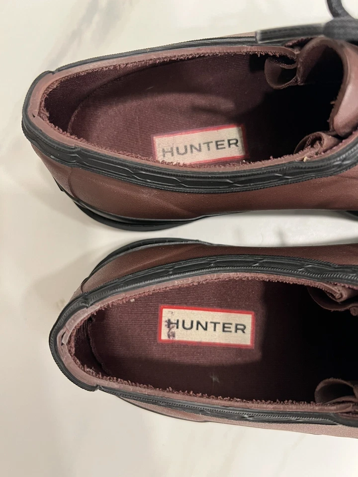 Botas Hunter Originales Para Mujer Derby Impermeables Granate/Negro Zapatos con Cordones Talla 7 Foto 3 de 4