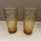 Vintage Anchor Hocking Amber Gold Milano Bubble  Drinking 6 .5”Glass 16 Oz SET 2