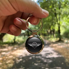 Solid Metal Keyrings Mini Cooper Dome Round Epoxy Emblem Key fob  gift Keychain