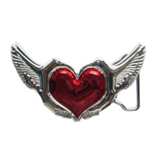 Red Heart Love Birds Wing Chrome Finish Metal Belt Buckle