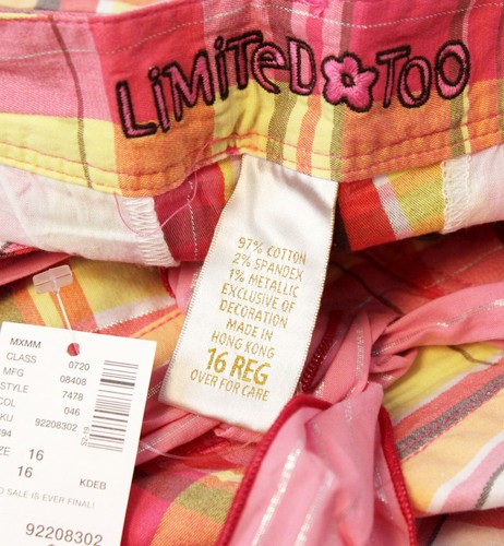 NEW Y2K Limited Too Plaid Shorts sz 16 Regular Tie Belt Sparkle Coral Red Pink - Picture 7 of 7