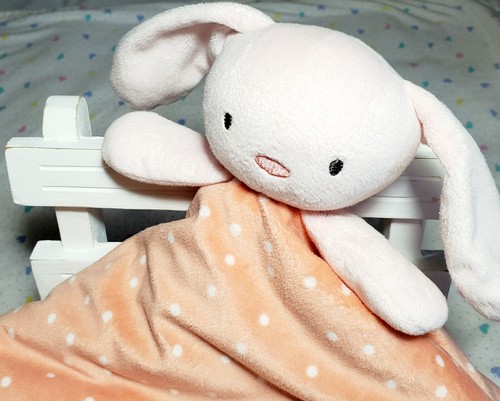 23x23 Modern Moments by Gerber Bunny Rabbit Plush Lovey Pink Coral Polka Dot Big - Picture 2 of 14