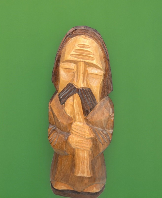 Polish Wood Musician Hand Carved Folk Art Poland 12” Tall New Vintage