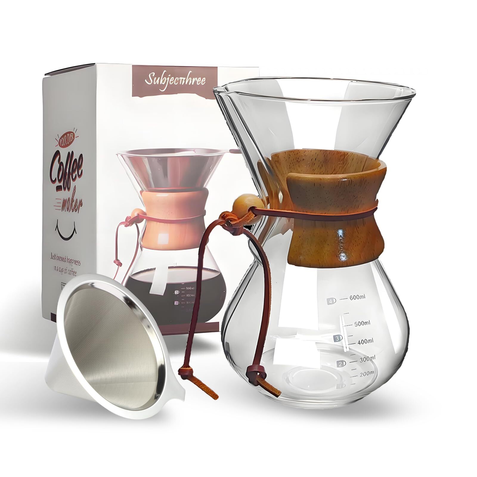With Reusable Filter 20 Oz Classic Series Glass Coffee...