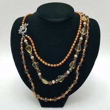 Multistrand Copper & Topaz Colored Glass Beaded Necklace w/ Dragon Fly Closure