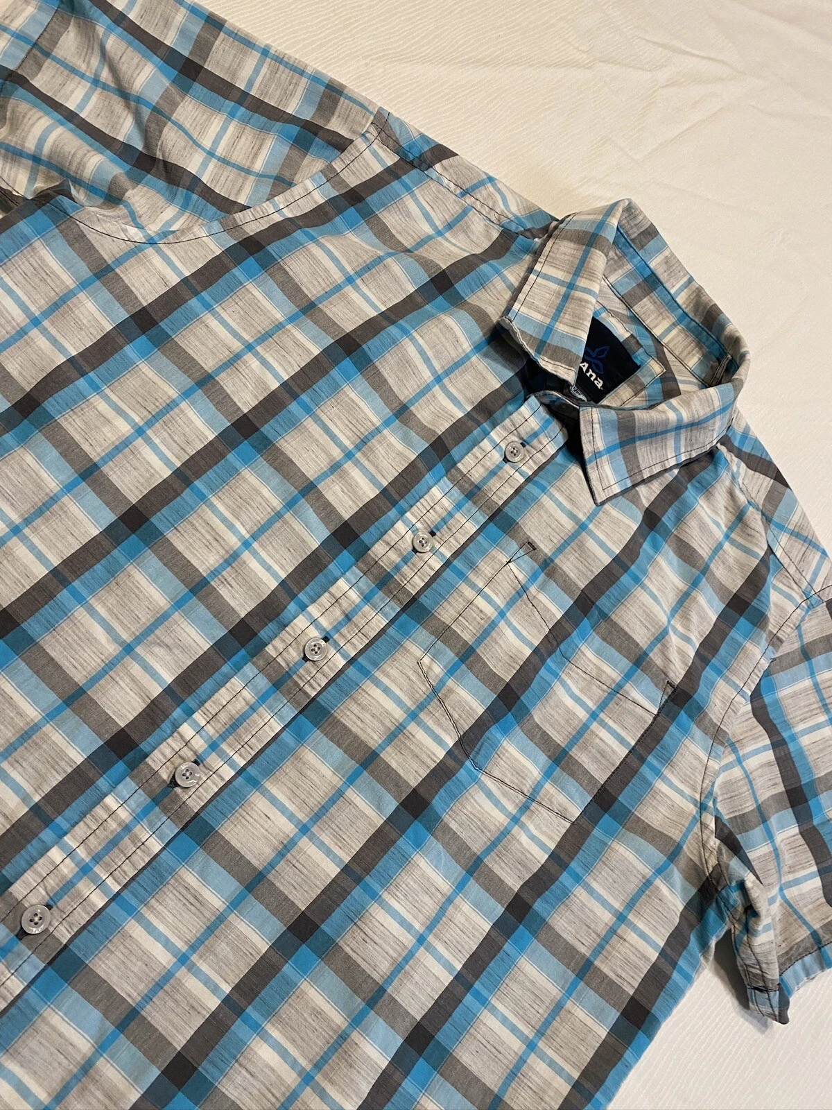 prana tamarack short sleeve button up plaid outdoor shirt