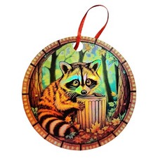 Raccoon in the Garbage Can Design Holographic Ornament
