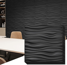 PVC Wave Board Textured 3D Wall Panels, Black, 19.7" X 19.7" (12 Pack)