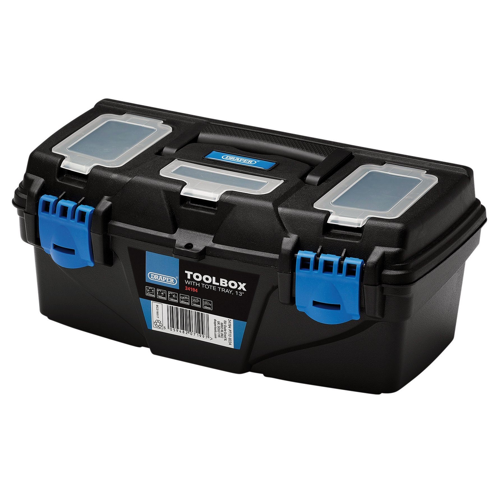 Draper Plastic Toolbox with Tote Tray, 13""