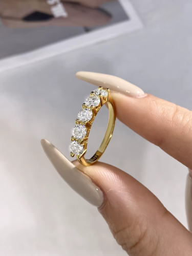 Real 1.5CT MOISSANITE Ring 925 Sterling Silver Half Eternity Gold Sparkly Dainty - Picture 8 of 15