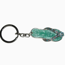 Caribbean Flip Flop Key Chain Blue Glass Gems Set in Metal