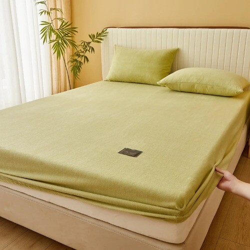 Thick Coral Fleece Quilted Bed Fitted Sheet SolidColor King Queen Size Soft Warm - Bild 22 von 28