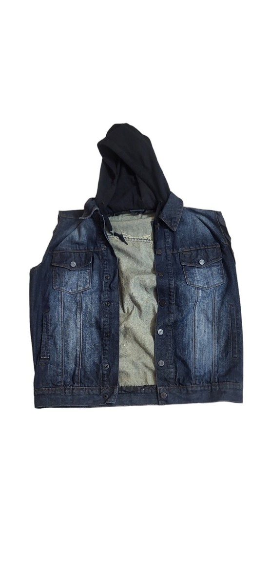 Dravus Hooded Denim Jean Sleeveless jacket Check Measurements No Tag