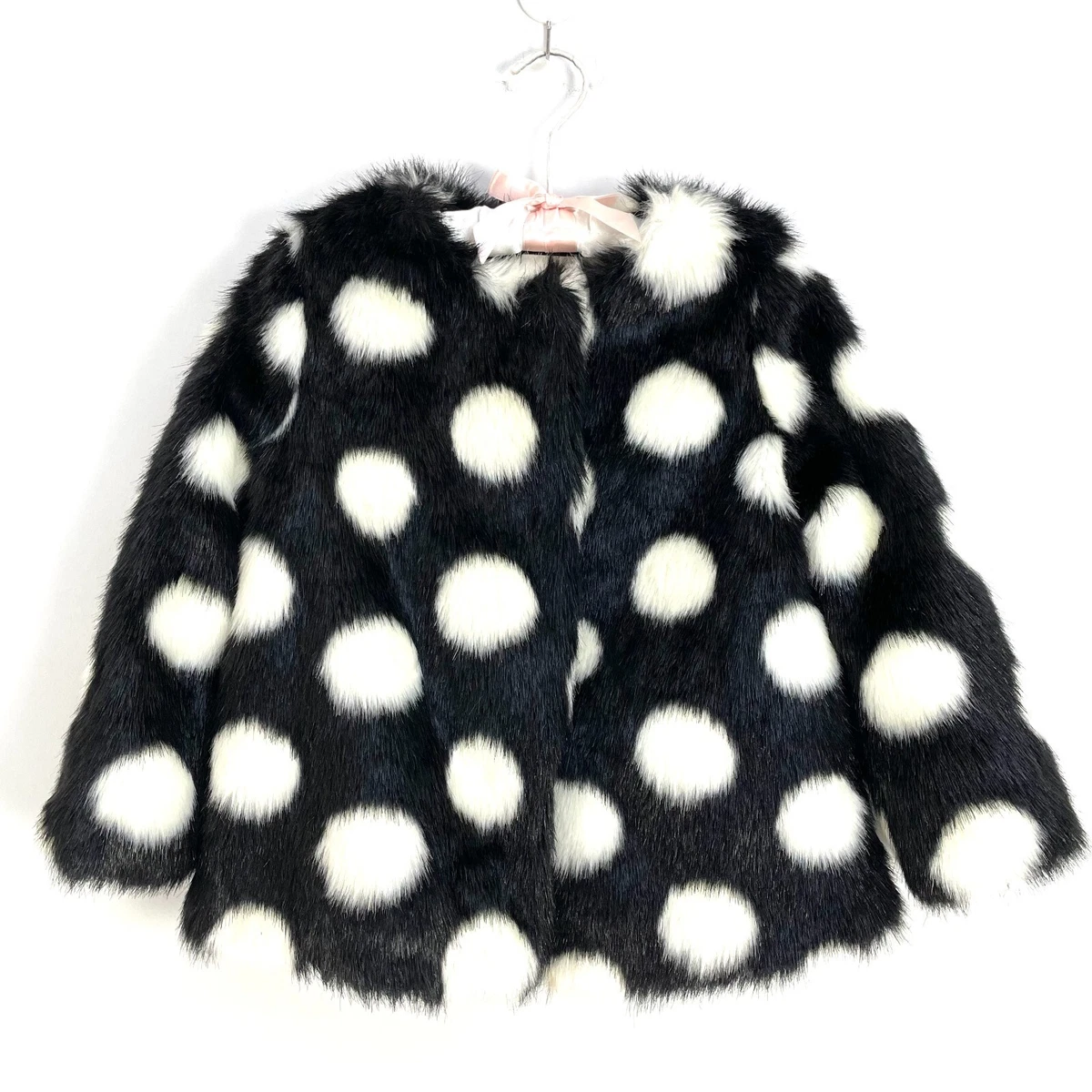 KATE SPADE Girls Size 4 Black White Faux Fur Lined Polka Dot Jacket Coat |  eBay