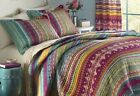 NEW!~ COZY BLUE TEAL AQUA GREEN ORANGE PURPLE SOUTHWEST WESTERN CABIN QUILT SET