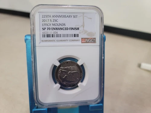 NGC SP70 2017-S EFFIGY MOUNDS Quarter Iowa 225th  ann. Enhanced Finish