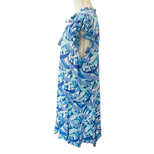 Sail To Sable Größe XXL Mohn Rüschen Ausschnitt Stufenkleid blau bunt neu mit Etikett $ 268 - Bild 6 von 14